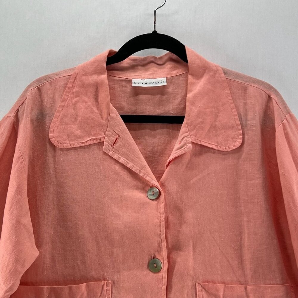 Bryn Walker Linen 3/4 Sleeves Topper Jacket Womens L Oversized Lagenlook Orange - Picture 3 of 11